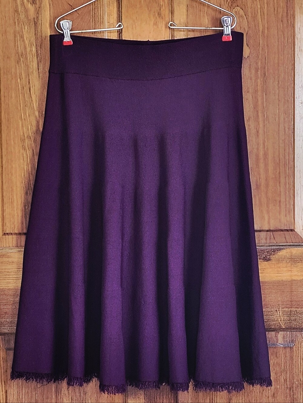 Robert Rodriguez Deep Merlot Purple Knit A Line Circle Skirt Fringe Hem Size L
